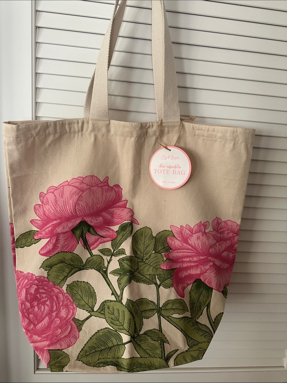 NWT Lili & Grace Extra Deep Floral Canvas Shopping Bag with Long Straps.